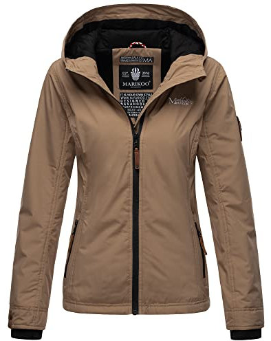 MARIKOO Damen Übergangsjacke Outdoor Windbreaker Regenjacke Fleece Jacke Gefüttert Kapuze XS - XXL BROMBEERE (DE/NL/SE/PL, Alphanumerisch, XS, Regular, Regular, Taupe)