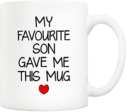 5Aup My Favourite Son Gave Me This Mug Christmas Gifts, Funny Father's Day and Mother's Day Cup from Son - Novelty Birthday Gift for Parents, Mum, Dad 11 Oz