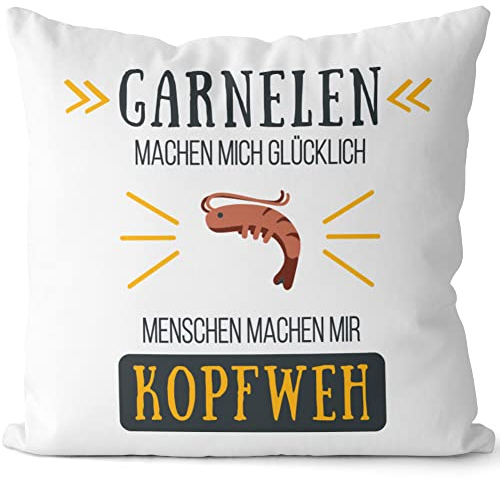 JUNIWORDS Kissen, Garnelen Machen Mich glücklich Menschen Machen Mir Kopfweh, Weiß-Schwarz, 2-farbig (1004570)