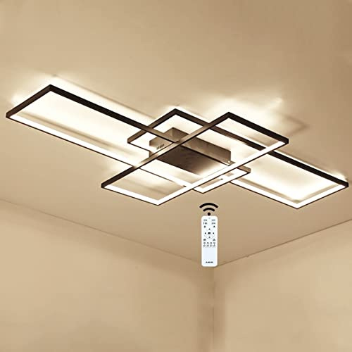LED Deckenlampe/Deckenleuchte Wohnzimmer Rechteckig Bicolor (Schwarz & Weiß), 75W 6400LM, Dimmbar & Farbtemperatureinstellbar (3000K-6500K) mit Fernbedienung, Schlafzimmer (90x60cm)(Black,140cm)