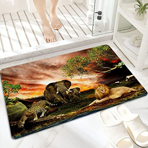 ANNKOOT Badematte, rutschfest Waschbar Badezimmerteppich 60x100 cm,Tierwelt Elefant Leopard,Badvorleger mit Wasserabsorbierenden, Weichen Mikrofasern für Badewanne, Dusche und Badezimmer