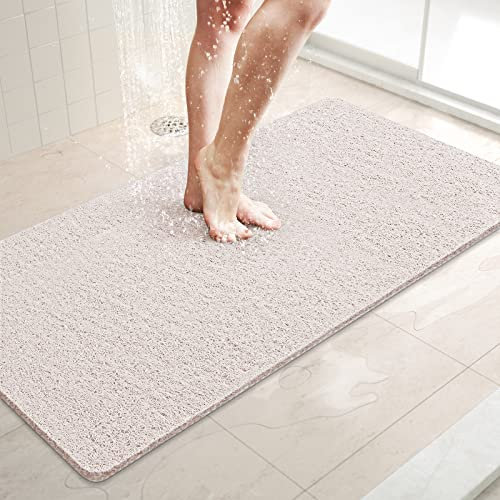 LuxStep Duschmatte, Badewannenmatte, 91,4 x 40,6 cm, rutschfeste Badematte mit Ablauf, schnell trocknende PVC-Luffa-Badematte für Badewanne, Dusche, Badezimmer (phthalatfrei, weiß)