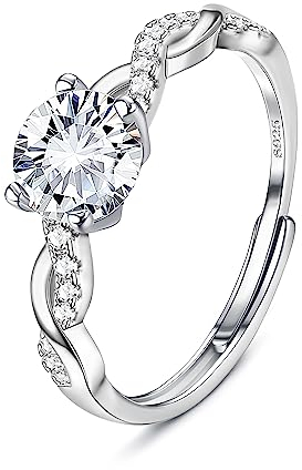JeweBella 925 Sterling Silber Ringe für Damen Verstellbarer Verlobungsring Eheringe Glänzend Cubic Zirkonia Ring Fingerring Trauringe Engagement Promise Ring für Frauen Paar Ring Schmuck