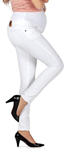 Milano - Jean Grossesse et Femme Enceinte, Coupe Slim Bandeau Haut Stretch et Confortable - Idèal Tout au Long de Votre Maternité (XS - 36, Blanc)