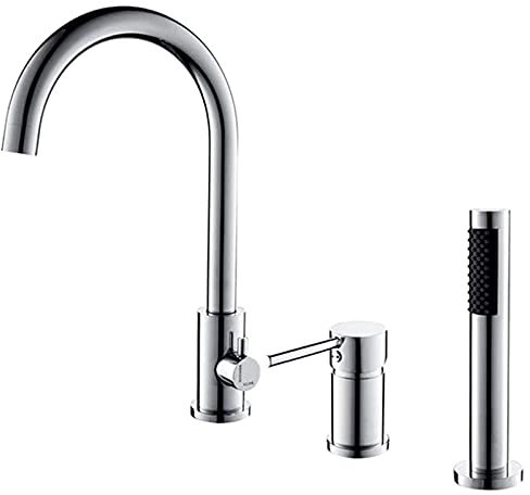 Robinet de Baignoire répandu, Robinet de Remplissage de Baignoire en Laiton avec Douche à Main, Robinet de Baignoire à 3 Trous monté sur Pont, Ensemble de Robinet mitigeur de Salle de Bain,