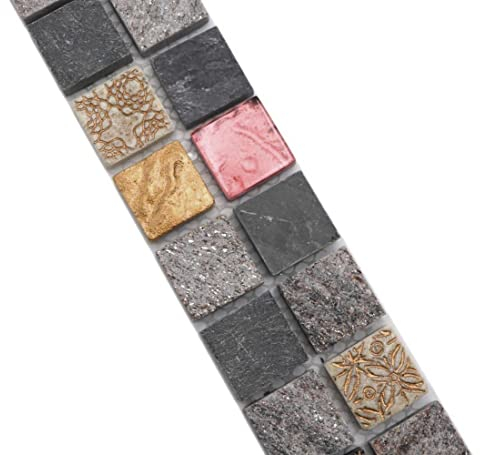 Mosaik Borde grau schwarz Retrooptik Glasmosaik Naturstein glänzend Quadrat Wand Küche Bad