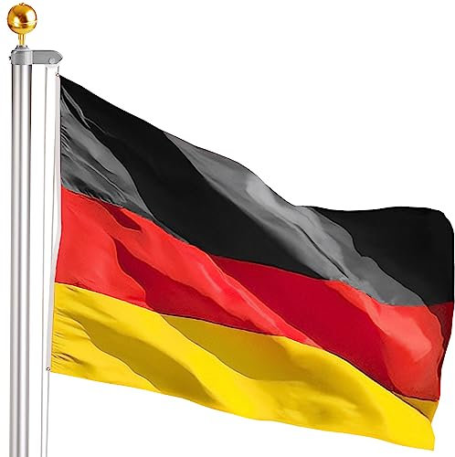 BRUBAKER Aluminium Flagpole with German Flag and Ball Tip Gold - 13 ft Flagpole with Ground Sleeve for Garden and Camping + Flag of Germany 59 x 36 inches