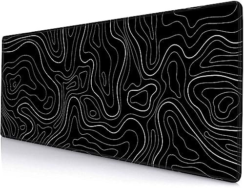 Armanza Large Mouse Pad, Extended XL Gaming Mousepad, Non-Slip Rubber Base Keyboard Mouse Mat Desk Pad for Work, Game, Office, Home, 31.5 x 11.8 in, Black Minimalist Topographic Map