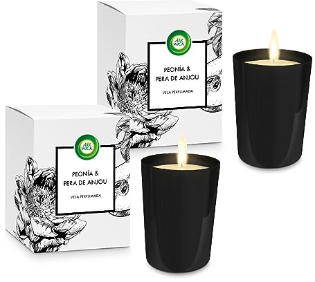 Air Wick Vela Aromática Perfumada con aroma a Peonía y Pera de Anjou, hasta 40 horas de duración, 2 x 220gr (440gr)