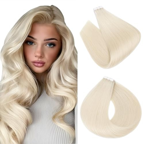 Elailite Extensions Tape in Echthaar #70 Weiß bleichen, 20 stück Haarverlängerung Natürliches 50g, 40cm Real Human Hair Invisible Tape