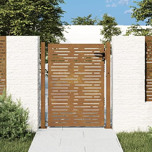 Festnight Gartentor Edelstahl gartentür Zauntor Gartenzaun Zauntür Hoftür Metalltor Einfahrtstor Abschließbar Tür Tor Gartenpforte Rostig-Quadratisches Design 105 x 130 cm
