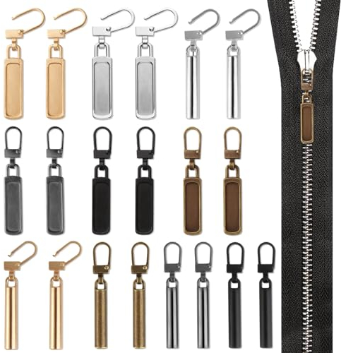 20 Stück Reißverschluss zipper, Metallisch Abnehmbares Zipper für Reißverschluss mit 2 Stile und 5 Farben, Langlebig Reißverschluss Zipper Ersatz Für Bekleidungsjacken Koffer Jeans Mantel Geldbörse