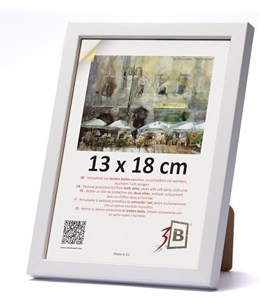 3-B Bilderrahmen LUND - Weiß - 13x18 cm - Holzrahmen, Fotorahmen, Portraitrahmen mit Acrylglas