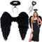 Orgoue Alas de Angel, Alas de Angel Negras Alas de Angel para Disfraces de Carnaval Alas de Plumas Disfraz de Angel con Halo para Halloween Carnaval Fiesta de Cumpleaños (Negro Adulto)