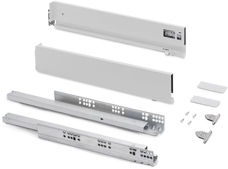 Emuca - Schubladen-Kit für Küche und Bad mit 3D-Regelung, Höhe 93mm, Tiefe 450mm, 40 Kg, sanftes Schließen, Panels nicht enthalten, Stahl, Weiß