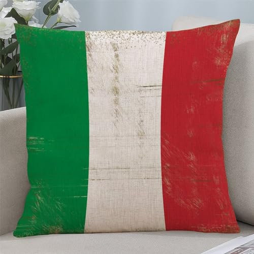 Yelolyio Kissenbezug, Vintage-Stil, italienische Nationalflagge, quadratisch, Bauernhaus-Dekoration, Heimdekoration, 45,7 x 45,7 cm, Geschenk