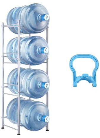 VEVOR Soporte para Jarra de Agua de 4 Niveles Soporte para Botella de Agua de Sola Fila para 4 Botellas Carga de 76 kg Soporte Resistente de Jarra de Agua para Cocina, Oficina, Sala de Estar, Plata