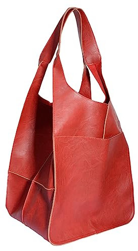 Anopo Extra Groß Handtasche für Damen Weich PU Leder Boho Tote Tasche XXL Shopper Schultertasche Überdimensionale Geldbörse für Arbeiten Reisen Rot