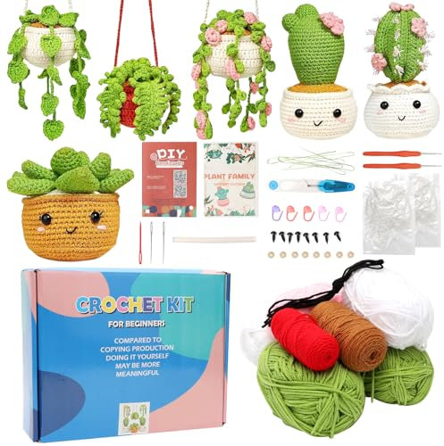 LOMUG Häkelset für Anfänger, Kaktus Häkel Starterset,crochet set,stricken für anfänger set,Starter Kit Häkeln für Erwachsene mit Anleitung, Geschenke für Mütter, Freundinnen, Strick und Häkelliebhaber