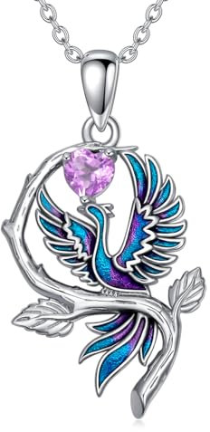 LONAGO Phoenix Halskette 925 Sterling Silber Blau Phoenix mit Herz Geburtsstein Anhänger Halskette für Frauen （Juni）