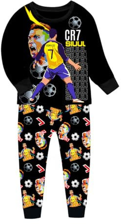 Suyaluoi Boys Pyjamas Ronaldo No.7 Fans Cotton Homewear Pajama Set Long Sleeve Casual Football Nightwear Pjs Set