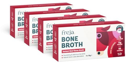 Freja Instant Beef Bone Broth | Beef | 100% Natural | Rich in Collagen, Protein & Amino Acids | Dairy & Gluten Free, 4 boxes (4 x 15g Sachets Per Box)