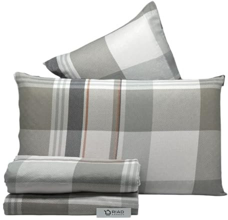 Riad Arredo Set Completo Letto Matrimoniale in Pregiata Flanella in 100% Cotone con Trattamento Antipalline - Completo Lenzuola Morbide (Edimburgo Tortora)