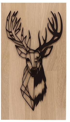 Bergliebe Wandbild aus Holz Hirschmotiv | Eiche | Massivholz | Hirsch | Wanddekoration | Holzbild | Geschenk | 18,5x33 cm Pohmer Design (Hirsch)