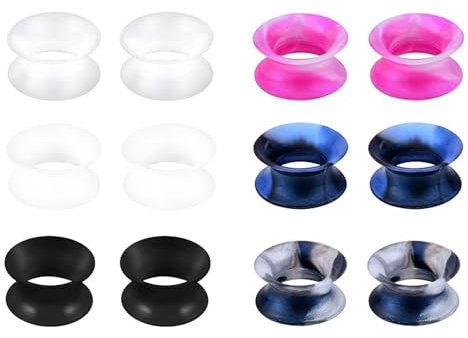 Uwiyo 6 Paires Écarteur d Oreilles en Silicone, Tunnel Oreille Plugs d'oreille en Silicone Flexibles Coloré Plug Ecarteur Oreille Tunnels de Chair Forme de Cerceau Unisexe, 3-20mm (6mm)