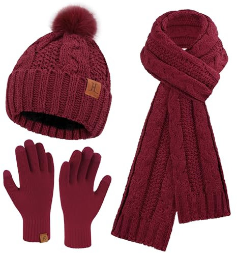 ZASFOU Damen Winter Mütze Schal Touchscreen Handschuhe Set Thermo Chenille Strickmütze Beanie Wintermütze Schals Winterschal Winterhandschuhe Geschenk für Frauen