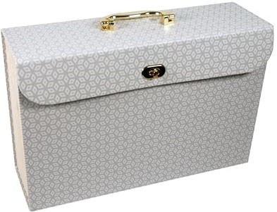 Geometric Design 19 Pocket Expanding Box File with Gold Handle & Toggle Closure - Practical Stylish A4 Document Paper Holder Filling Organiser Folder for Home Study or Office – H27 x W39 x D13cm