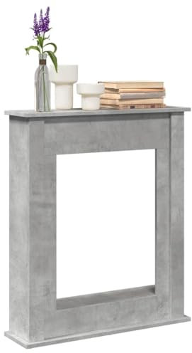 Homgoday Rahmen für Kamin, Grau, Beton, 75 x 20 x 87,5 cm aus Spanplatte, Kaminrahmen, Bodenkamin mit Rahmen und Brenner, Zubehör für Kamin, Rahmen aus Holz