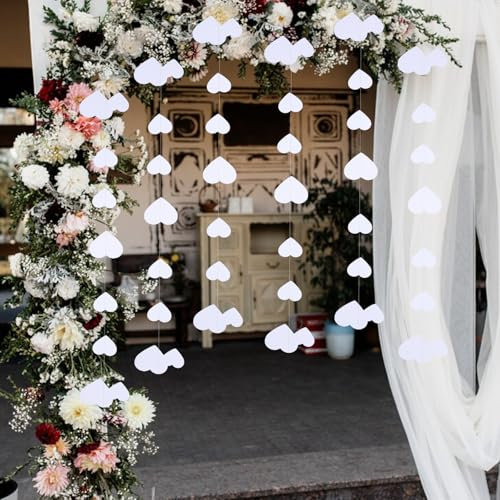 52Ft Papier Girlande Weiß Deko, 4M Hochzeitsdeko für Draußen, Hochzeit Herz Deko, Girlande Hochzeit, Verlobung Deko Weiß