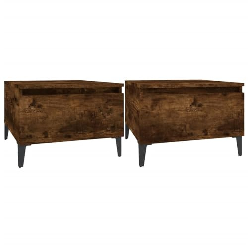 vidaXL Smoked Oak Side Tables Set of 2- Accent End Tables with Drawer and Metal Feet for Living Room or Lounge