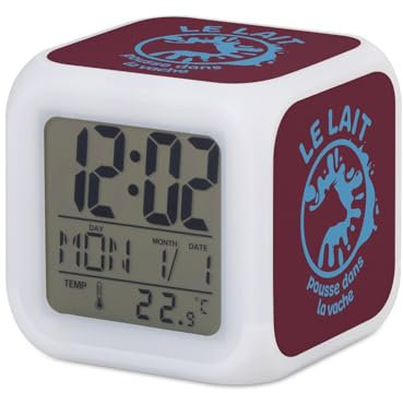 Wecker Würfel beleuchtet rot – Milch wächst in der Kuh Kinder Tiere – 7,8 x 7,8 x 7,8 cm – Retro-Beleuchtung, mehrfarbig, LED