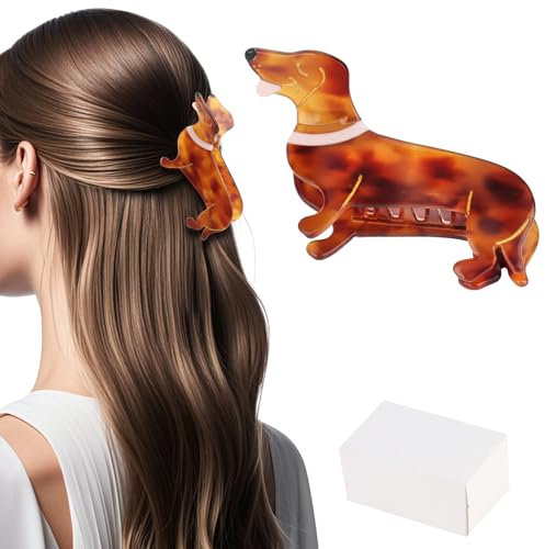 YARIEW Regalos de perro salchicha para mujer, pinzas pequeñas para el pelo de perro salchicha, pinzas para el pelo fino, pinzas antideslizantes de acetato para el pelo de perro, accesorios para el