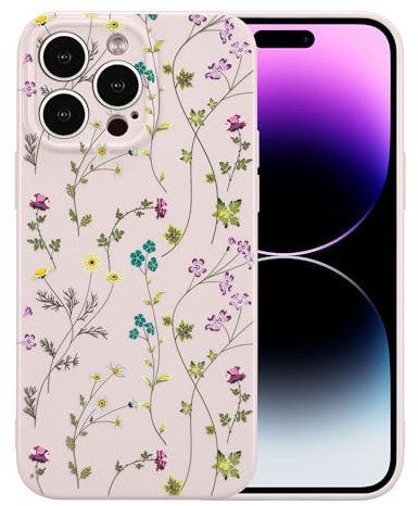 RALEAVO Flower Case for iPhone 14 Pro (6.1”), Girls Floral Silicone ShockPlusof Case Cover with Cute Patterns Plustective Case for iPhone 14 Pro-Purple