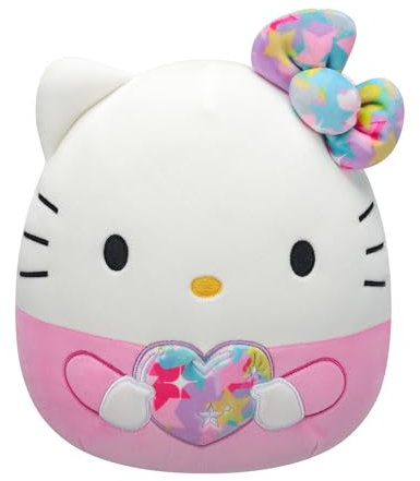 Squishmallows SQSN00602 - Hello Kitty Starshine mit Regenbogenherz 25 cm, offizielles Jazwares Plüsch, superweiches Kuscheltier