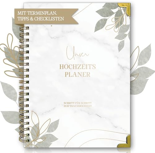 BIROYAL Hochzeitsplaner Deutsch für den großen Tag, 160 Seiten Wedding Planner mit Terminplan, Checklisten, Zeitplan und Tipps, Hochzeit Buch mit Kalender, Tolles Geschenk zur Verlobung - DIN A4