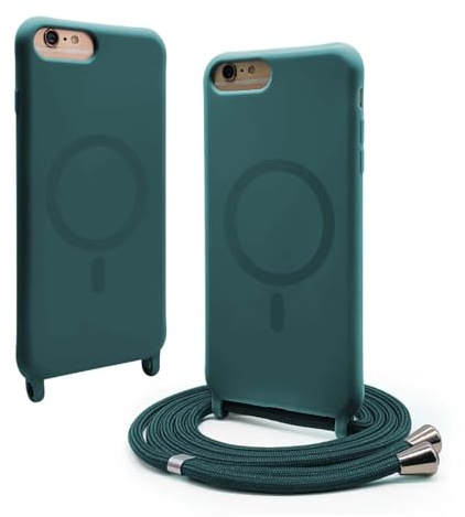 BGHHEU Silicone Coque Magnétique pour iPhone SE 2020 / iPhone 8 avec Cordon,Compatible avec MagSafe,Étui Housse Silicone avec Portable Lanyard Réglable, Vert Profond