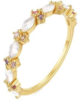 Mesnt 18K Gelbgold Damenring Gold mit Marquise-Form Moissanit, Größe 53 (16.9)