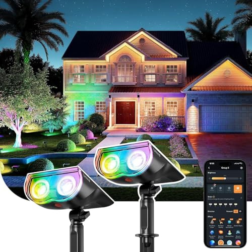 Linkind Smart RGB Solarlampe SL5C mit App,IP67 wasserdicht Solarleuchten | Musik Sync Solarlampen für außen, 16 Mio Fraben Gartenleuchten für Garten, Patio, Party, 2 Stück