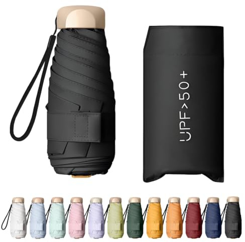 Enreluya Paraguas Plegable de Bolsillo, Sombrilla de Mano 6 Varillas, Protección UV 99% Impermeable, Mini Paraguas Protección Solar UV con Funda, Ideal Viajar y Bolsos Pequeños