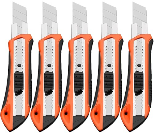Box Cutter Utility Knife with Anti-Slip Rubber Handle，Exacto Cutter for Leather, Rubber and Cartons(*5)