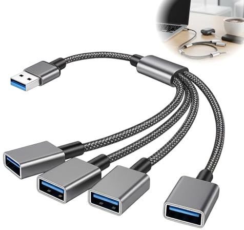 CanQuanSWZX 4 Port USB Splitter Y Kabel 0.3M, USB Splitter Kabel 1 zu 4 für Erweiterung eines einzelnen A Anschlusses, flexibles 1 zu 4 Verteiler für PC, Auto, Peripheriegeräte und Zubehör