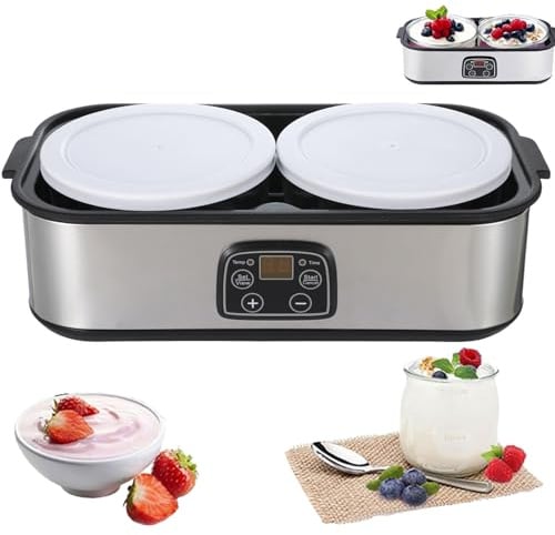 Macchina automatica per yogurt, temperatura regolabile e timer per yogurt elettrico con indicatore LED e 2 contenitori in vetro, ideale per la preparazione di yogurt biologico, latticini, formaggi