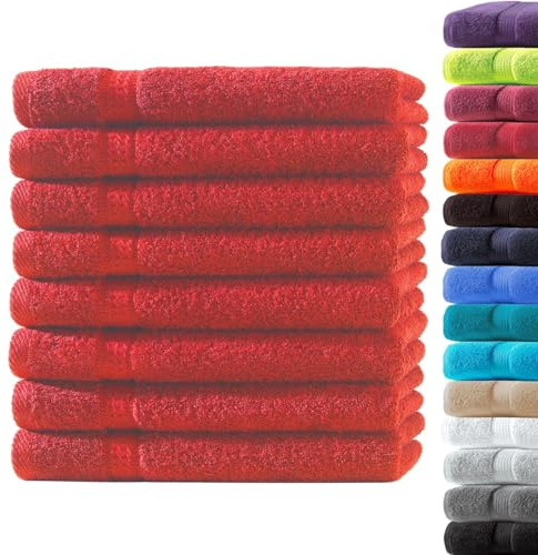 Loomiva 8er Set Premium Qualität Gästetücher 30x50 cm | Rot | 500g/m² | ideal für Reisen & Gym und Sport | 100% Baumwolle | Extra Weich | Öko-TEX Standard 100