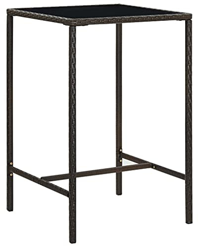 Owoxanthellate Braun 70x70x110 cm Poly Rattan Stehtisch, Glasplatte, Stahlrahmen, Balkon Terrasse Outdoor