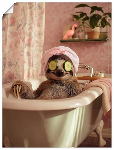 ARTLAND Badezimmer Bilder Poster 45x60 cm Deko Modern lustige Tiere Faultier Badewanne Entspannung innere Ruhe U6AX