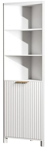 Bonnlo Tall Bathroom Cabinet,Grille Corner Bathroom Cupboard 2 Doors 5 Tier Slim Storage Unit,White Freestanding Bathroom Organizer,Wooden Corner Shelf Unit for Small Spaces, 55.5×30.5×173cm